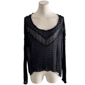FREE PEOPLE FP Black Mesh Lace Top Boho Flowy Concert Casual Size M S L Bohemian
